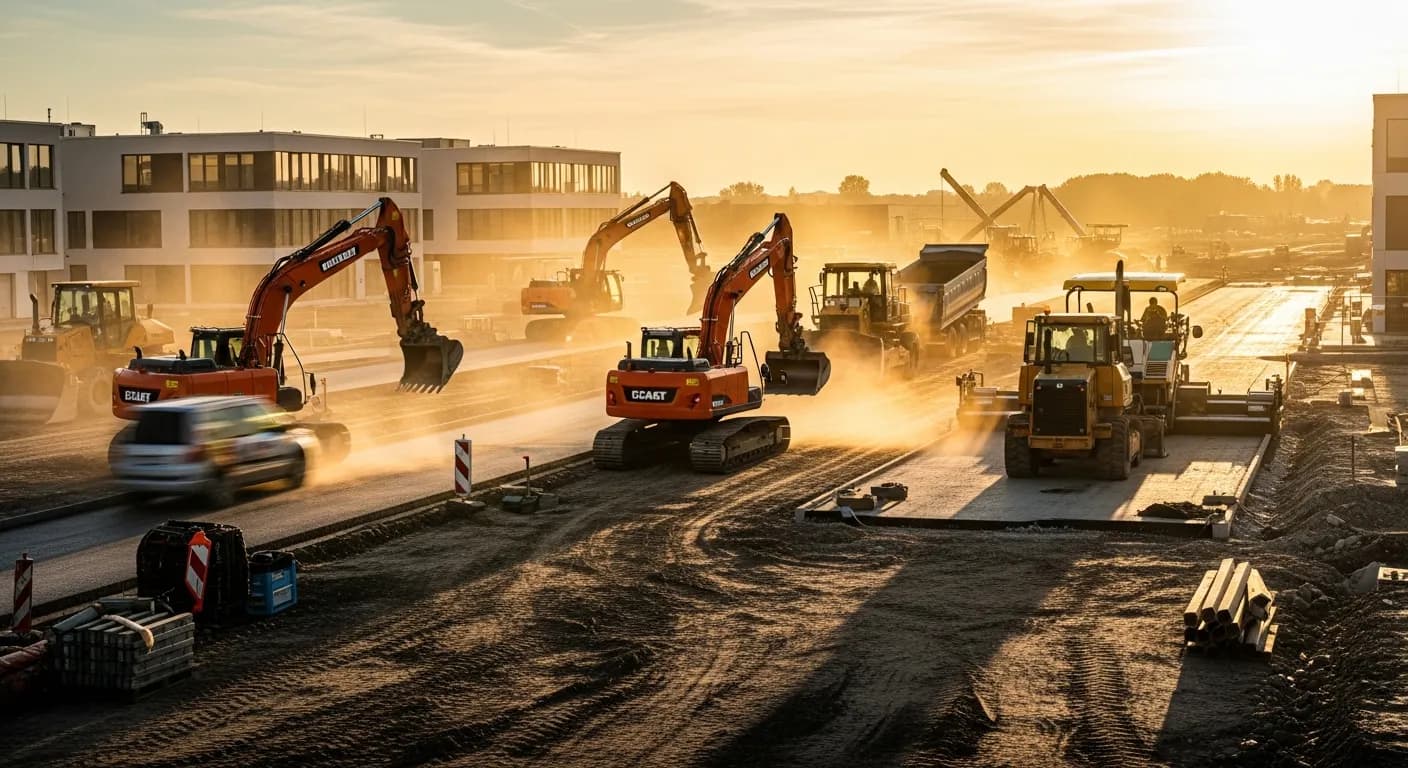 Moderne Baustelle mit Baumaschinen - C&C Bauunternehmung Tiefbau und Straßenbau